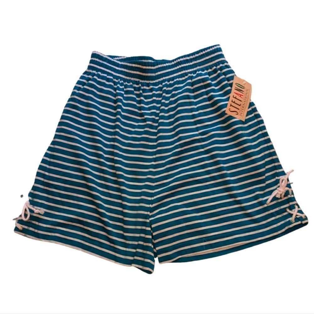 Stefano International vintage teal and white striped shorts size Large NWT